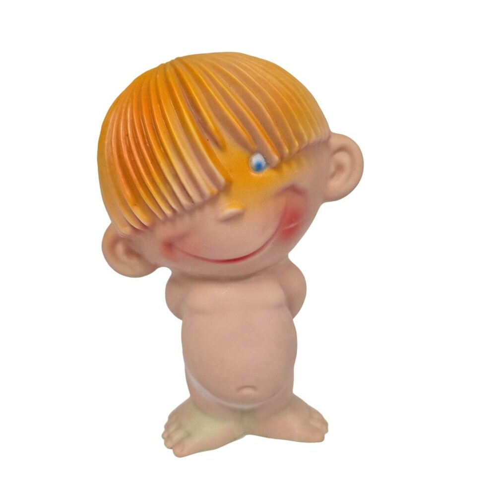 Vintage 1950's Rubber Mischievous Blond Boy Toy 7" Figurine Kitsch Collectible